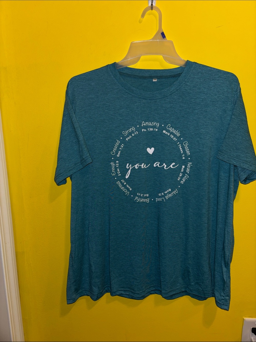 Faith Inspirational “You Are” Short Sleeve Tee - Teal - Picture 3 of 4